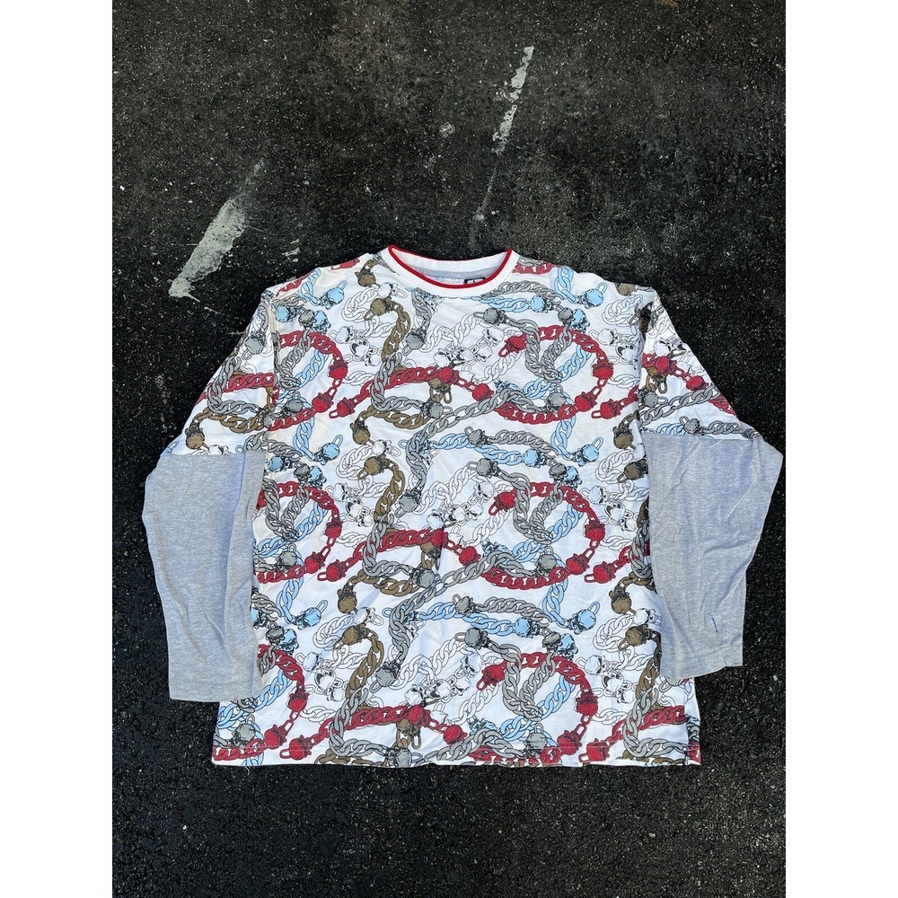 VINTAGE PACO Jeans Shirt All Over Print Goth Skull n Chains all-over gray Size L - Picture 1 of 2